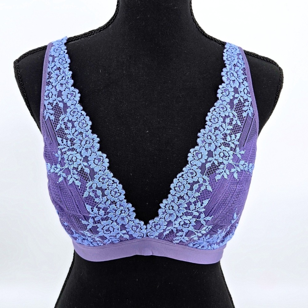 Wacoal Embrace Lace Wire Free Bralette Purple Plunge Lounge Bra Cottagecore 38